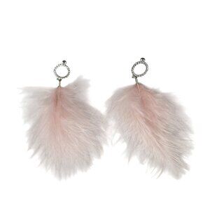 Pink Feather Rhinestone Hoop Drop Earrings Jewelry